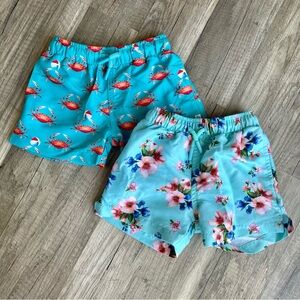 Like New Posh Peanut Swim Trunks 12-18 months, floral and crab